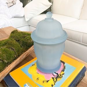 Vintage Indiana Satin Glass Canister With Lid - Tiara Ice Blue - 1970s